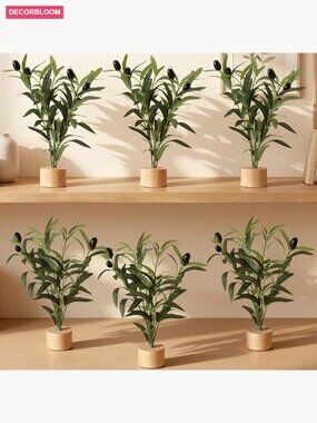 6 Pcs 12'' Artificial Olive Branches Tabletop Tree Bough Decor with Base
